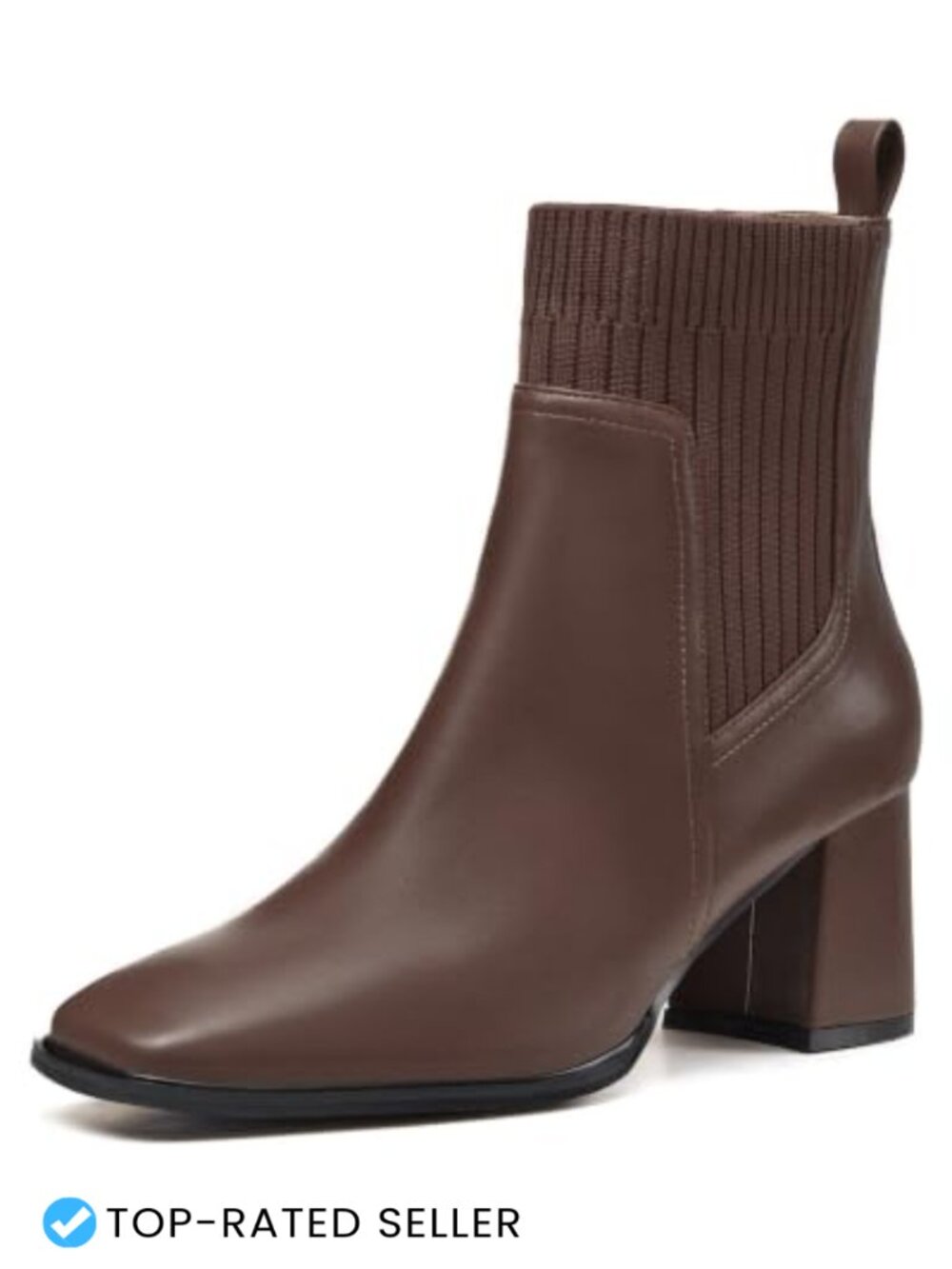 Faux Leather Slip On Ankle Boots Chunky Block Heel Square Toe